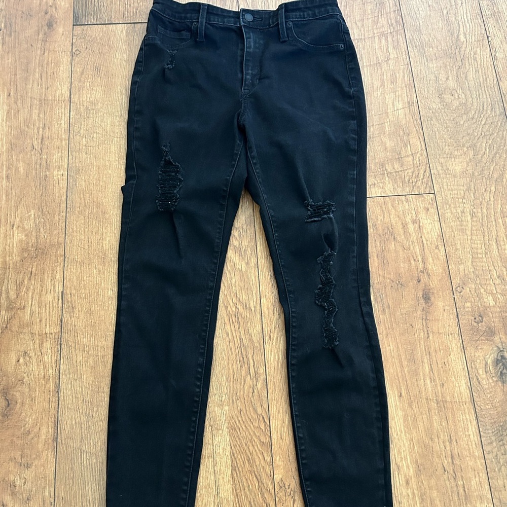 Black Distressed Women High Waist Jeans